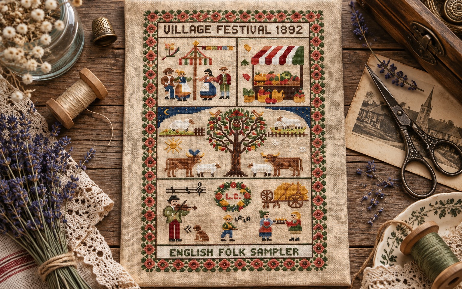 Village Festival Cross Stitch Pattern PDF