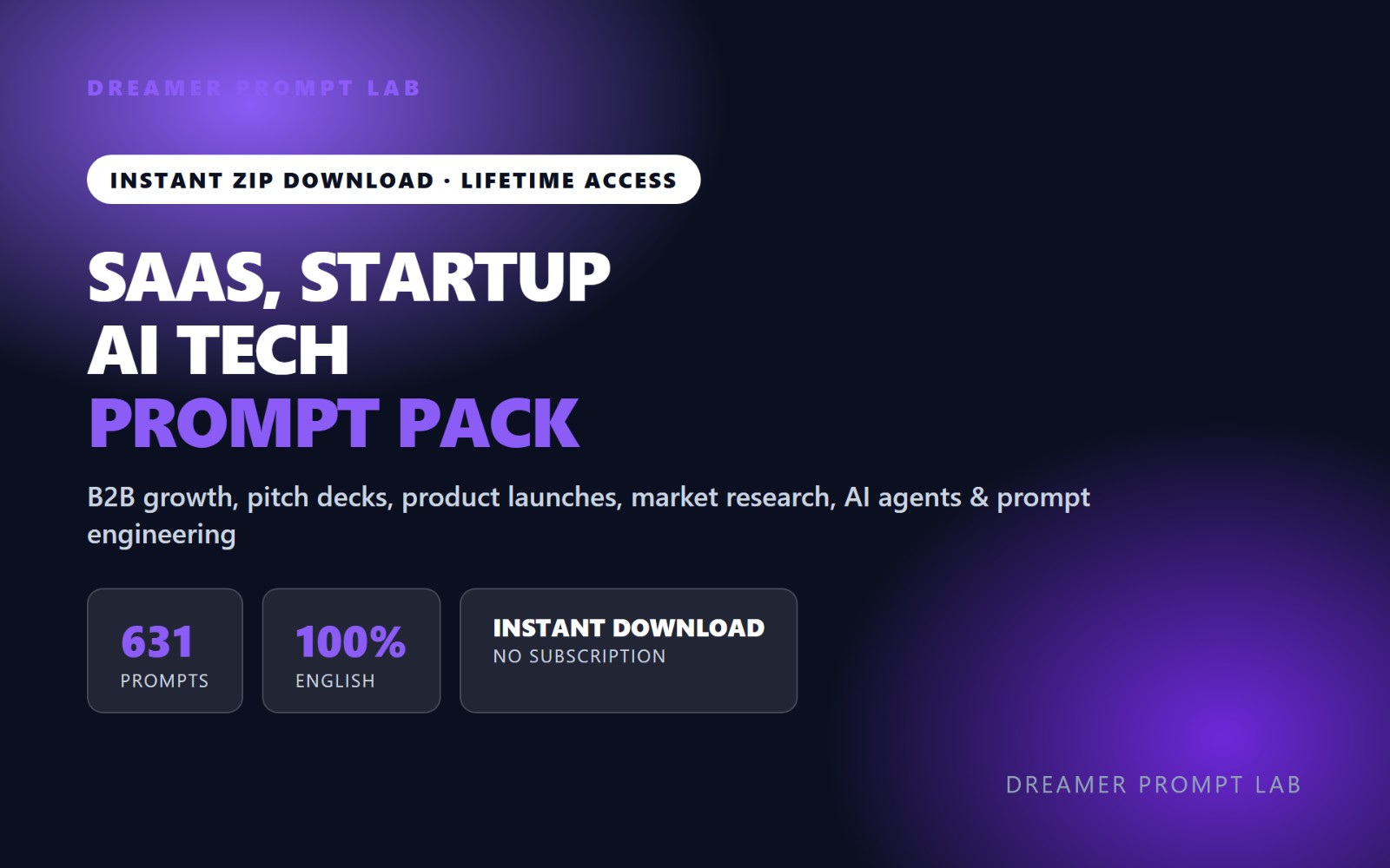 SaaS, Startup & AI Tech Marketing Prompt Pack - 631 Prompts for B2B, Pitch Decks, Launches, Market Research & AI Agents